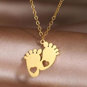 Gold Stainless Steel Baby Feet Mother's Necklace